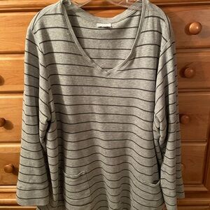 J. Jill Gray Striped V-Neck Tunic Plus Size 4X